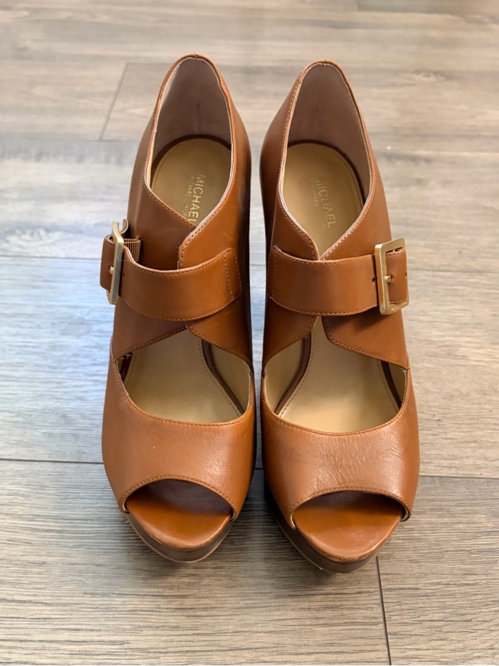 Michael Kors Leather Peep-Toe Platform Pumps